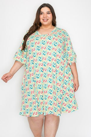 86 PSS {Keep You Close} Lt. Sage Print V-Neck Print Dress EXTENDED PLUS SIZE 4X 5X 6X