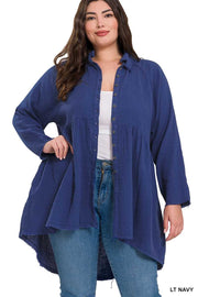 22 SLS {Fun And Done} Lt. Navy Peplum Raw Edge Top PLUS SIZE 1X 2X 3X