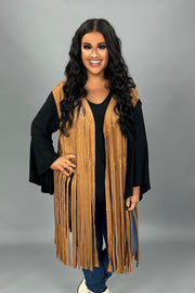 46 OT {The One I Want} VOCAL Camel Fringe Laser Cut Vest PLUS SIZE XL 2X 3X