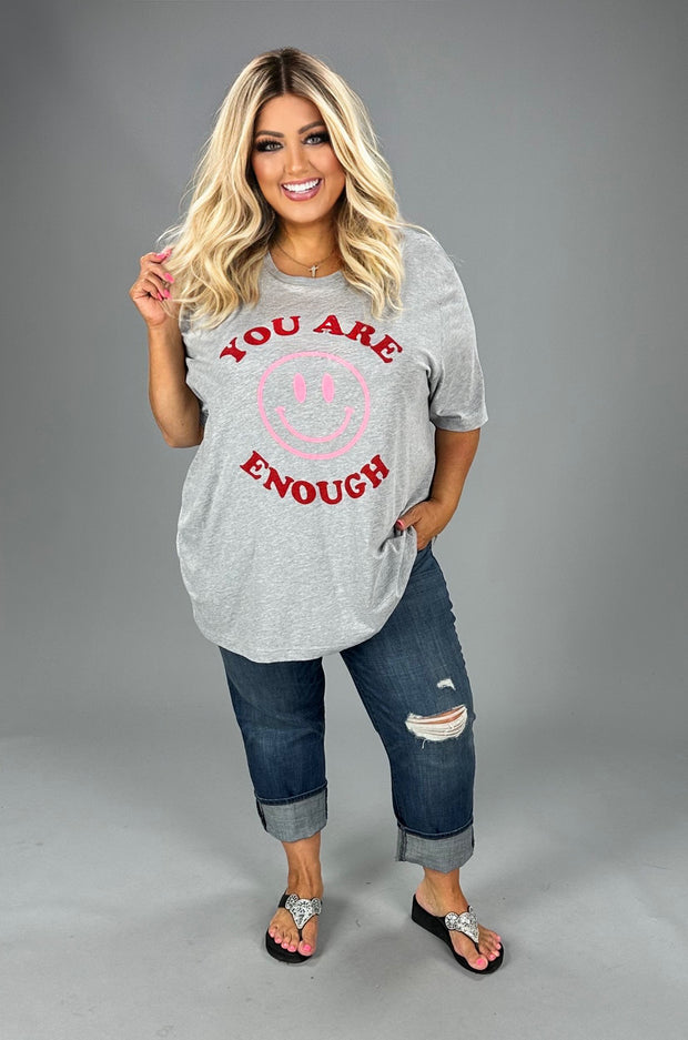 SALE!! 32 GT-C (You Are Enough) Gray Smiley Face Graphic Tee PLUS SIZE 1X 2X 3X