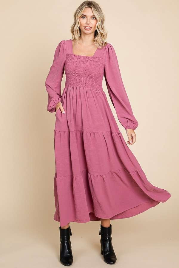 LD-M {Sunday Stroll} Rose Smocked Tiered Dress PLUS SIZE 1X 2X 3X