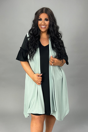 68 OT-H {Lovin Life} Sage Sleeveless Cardigan PLUS SIZE 1X 2X 3X