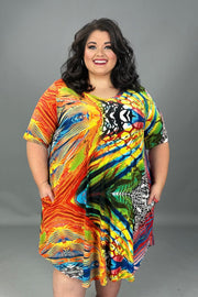 62 PSS-Q {Code Of Life} Red Blue Printed V-Neck Dress EXTENDED PLUS SIZE 3X 4X 5X