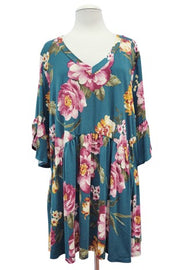 32 PSS {My Heart Is Full} Teal Green Floral Babydoll Tunic EXTENDED PLUS SIZE 3X 4X 5X