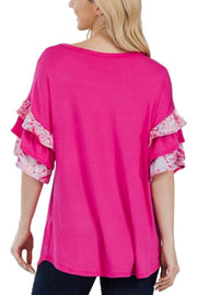 89 CP {See The Difference} Fuchsia Top w/Ruffle Sleeves PLUS SIZE XL 2X 3X