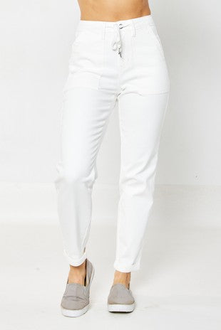 LEG-33 {Judy Blue Jogger} Ivory High Waist Cuffed Jogger