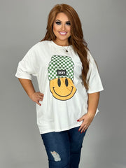 SALE!! 32 GT-B (Lucky Smiley Face) White Graphic Smiley Face  PLUS SIZE 1X 2X 3X