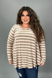 SALE! 40 PLS {Underline The Style} Pink/Grey Stripe Print Top PLUS SIZE XL 2X 3X