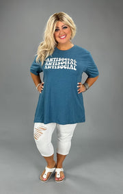 SALE!! 73 GT-P {Antisocial} Heather Deep Teal Graphic Tee PLUS SIZE 3X