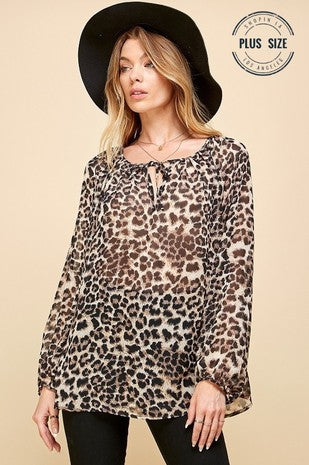 40 PLS {In A Rush} Brown Cheetah Print Drawsting Top PLUS SIZE 1X 2X 3X