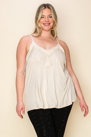 79 SV {Dazzling Beauty} VOCAL Ivory Sleeveless Top w/ Rhinestone Tassels PLUS SIZE XL 2X 3X