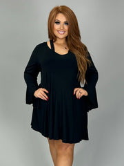 SALE!!  81 SQ-W {Forever Young} Black Soft Dress with Bell Sleeves Plus Size 1X 2X 3X