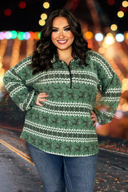 SALE! 63 PLS-Z {Remembered Past} Green Reindeer Print Top