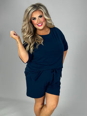 LEG-80 {Got Things To Do} Navy Short Sleeve Short Set PLUS SIZE 1X 2X 3X