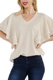 77 SD {No Issues Here} Beige Textured Flutter Sleeve Top PLUS SIZE XL 2X 3X