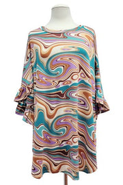 76 PQ {Fully Invested} Brown/Multi-Color Swirl Print Top EXTENDED PLUS SIZE 4X 5X 6X