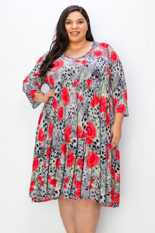 20 PQ {Making My Move} Grey/Red Leopard Floral Dress EXTENDED PLUS SIZE 3X 4X 5X  (True to Size)