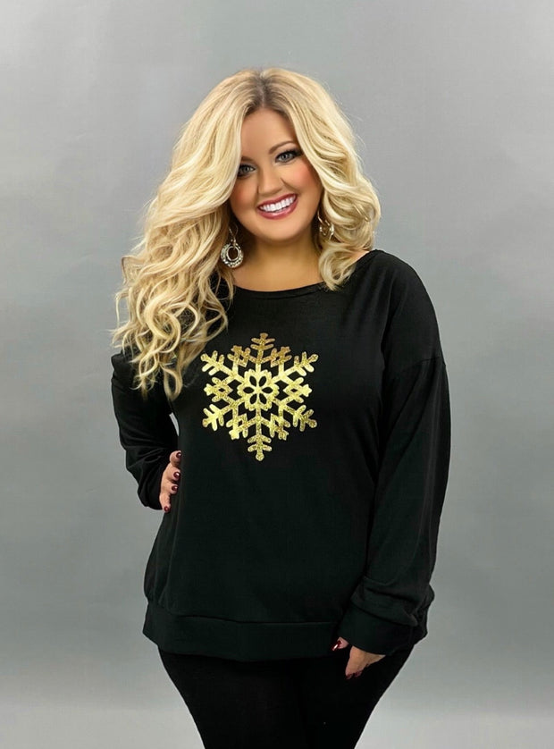 35 GT-A {Snow Unique}  Black Gold Snowflake  Top  PLUS SIZE XL 2X 3X