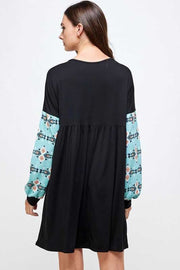 SALE!! 12 CP-C {Just Admit It} Black With Blue Tribal Printed Sleeve Tunic  PLUS SIZE XL 2X 3X