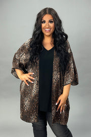 71 OT-F {Full Speed Ahead} Brown Leopard Print Kimono Plus Size 1X 2X 3X