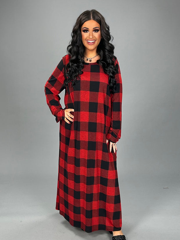 SALE!! LD-A {The Answer} Red Plaid Long Dress PLUS SIZE 1X 2X 3X