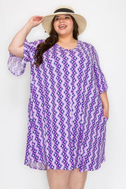 80 PSS {In Full Swing} Purple Geo Print V-Neck Dress EXTENDED PLUS SIZE 4X 5X 6X