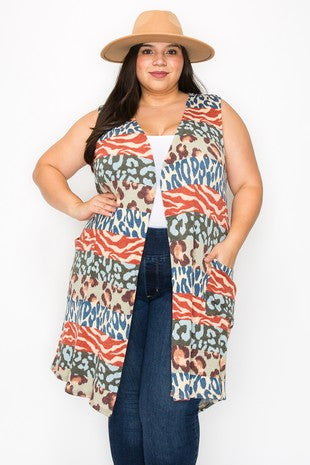 60 OT {Wild Visions} Multi Colored Animal Print Vest With Front Pockets