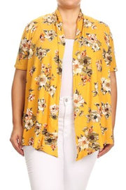 26 OT {Giving It My Best} Mustard Floral Print Cardigan PLUS SIZE 1X 2X 3X