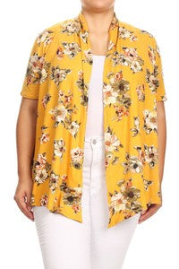 26 OT {Giving It My Best} Mustard Floral Print Cardigan PLUS SIZE 1X 2X 3X