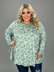 SALE!! 26 PLS {Kindness Exemplified} Mint Floral Long Sleeve Top EXTENDED PLUS SIZE 3X 4X 5X