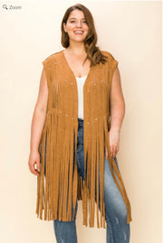 46 OT {The One I Want} VOCAL Camel Fringe Laser Cut Vest PLUS SIZE XL 2X 3X