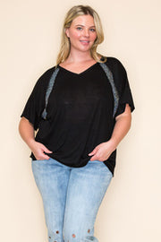 SALE!! 88 SD {Never Basic} VOCAL Black V-Neck Top w/ Rhinestones PLUS SIZE XL 2X 3X