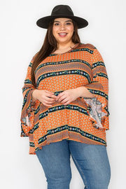 44 PQ {Be Kind Today} Orange Floral Stripe V-Neck Top EXTENDED PLUS SIZE 4X 5X 6X