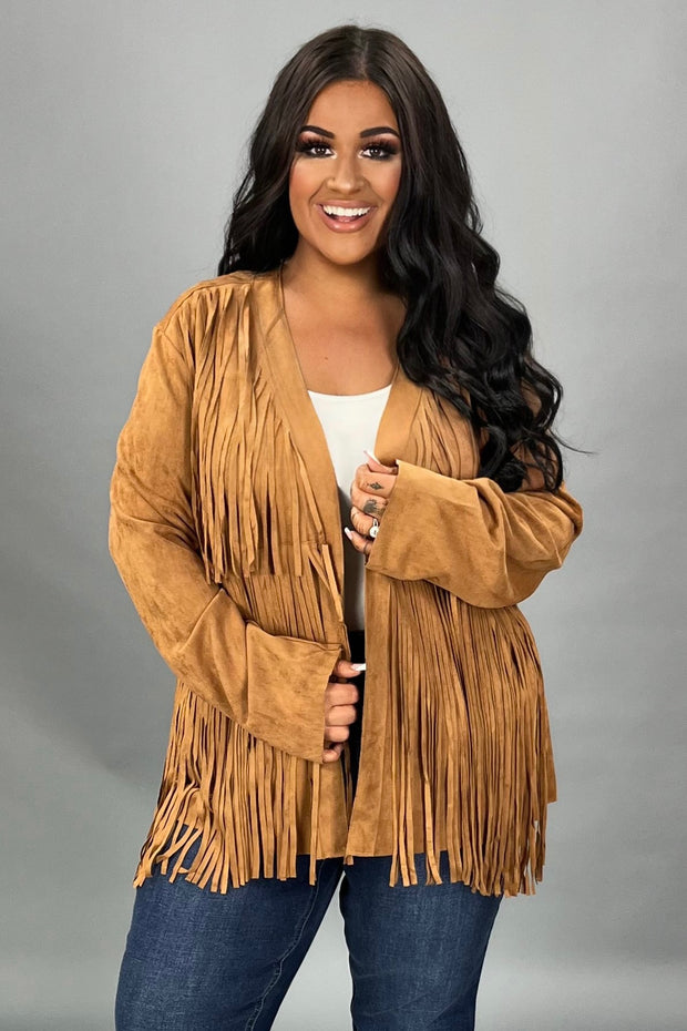 27 OT {Sweet But Spicy} VOCAL Camel Faux Suede Jacket w/Fringe PLUS SIZE XL 2X 3X