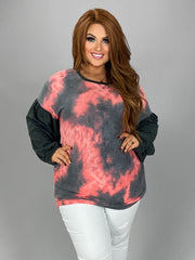 SALE!  25 CP-O {Late For The Party} Pink Grey Tie Dye  Top PLUS SIZE XL 2X 3X