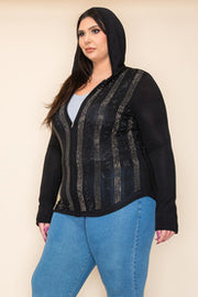 SALE!! 46 OT [Made for You} VOCAL  Black Studded Zip Up Cardigan  w/Hood  PLUS SIZE 1X 2X 3X