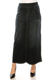 SALE!! LEG-94 {Be Girl} Black Wash Stretch Denim Maxi Skirt EXTENDED PLUS SIZE 4X 5X