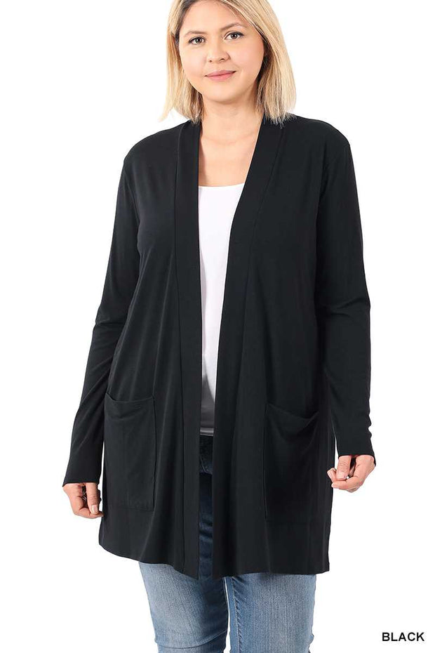 44 OT {All At Once} Black Cardigan w/Front Pockets PLUS SIZE 1X 2X 3X