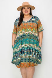 25 PSS {A Spiffy New Look} Rust Mixed Print V-Neck Dress EXTENDED PLUS SIZE 4X 5X 6X