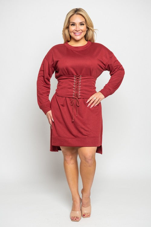 40 SLS {Remember To Smile} Burgundy Dress w/Corset Belt PLUS SIZE 1X 2X 3X