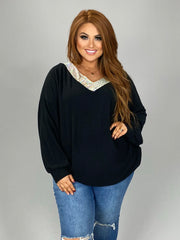 SALE! 13 SD-A {Va Va Voom} Black Sweater W/Silver V-Neck PLUS  SIZE 1X 2X 3X