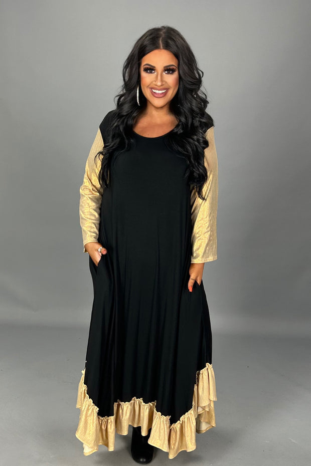 LD-O {Better Than Classic} Black Midi Dress w/Gold Lame PLUS SIZE XL 2X 3X