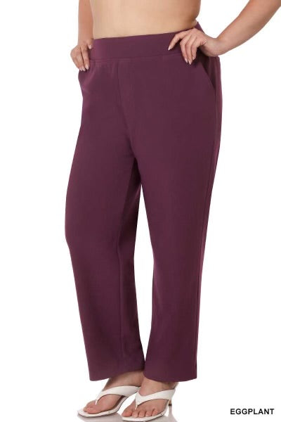 LEG-65 {Setting The Standard} Eggplant Wide Waist Pants PLUS SIZE 1X 2X 3X