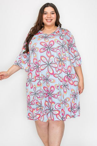 79 PSS {Far Along} Sky Blue Lg Floral V-Neck Dress EXTENDED PLUS SIZE 4X 5X 6X