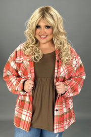 90 OT-A {Deserving Praise} Coral Plaid Jacket PLUS SIZE XL 1X 2X