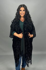 89-OT {UMGEE} Black Velvet Kimono with Tassel Detail