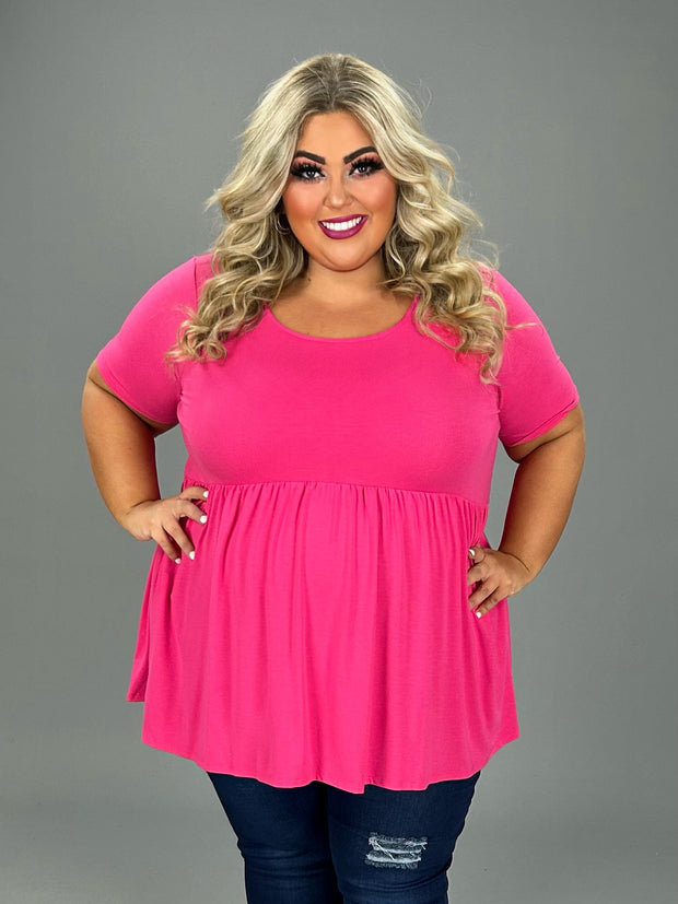 34 SSS-A {Feeling The Love} Fuchsia Babydoll Hi-Low Tunic PLUS SIZE 1X 2X 3X