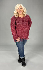 41 SLS-B {Lady Of Luxury} "UMGEE" SALE!!! Wine Sweater W/Fringe PLUS SIZE XL 1X 2X