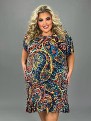 SALE!!  LD-Z {Dreams Of Paisley} Blue Paisley Print High/Low Dress EXTENDED PLUS SIZE 3X 4X 5X