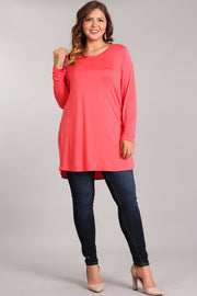 87 SLS {Free Your Minds} Coral Long Sleeve Tunic PLUS SIZE 1X 2X 3X